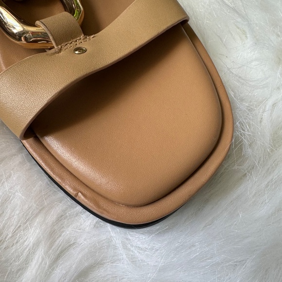 Zara Embellished Leather  Flatform Sandal Beige Size 7.5 - Picture 8 of 14